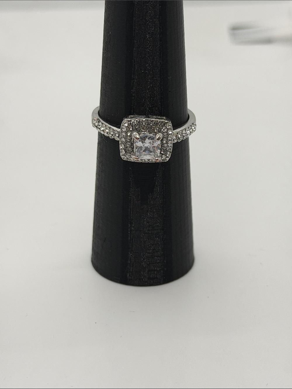 Silver Halo Cushion-Cut Cubic Zirconia Ring - White size 10